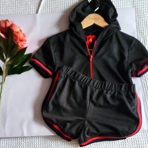 New Black and Red Zip-Up Set Women's